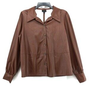 Who What Wear Jacket Womens Medium Brown Faux Leather Long Sleeve Button Up